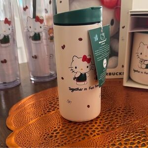 Starbucks Cream and Green Hello Kitty Tumbler